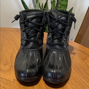 Sperry Glossy Black Lace-Up Boots